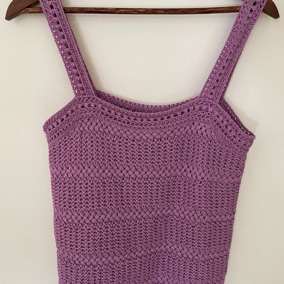 Purple Vince Square-Neck Cotton Crochet Cami, Size Small, Excellent Condition - Picture 4 of 6